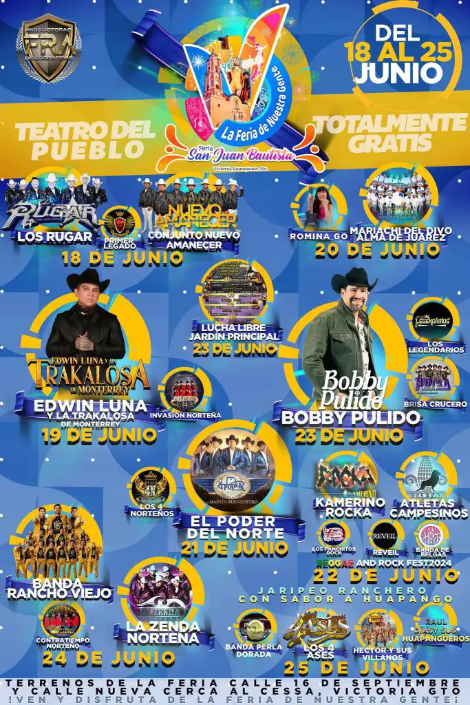 Programa de Actividades y Eventos de la Feria San Juan Bautista Victoria en Guanajuato 2024